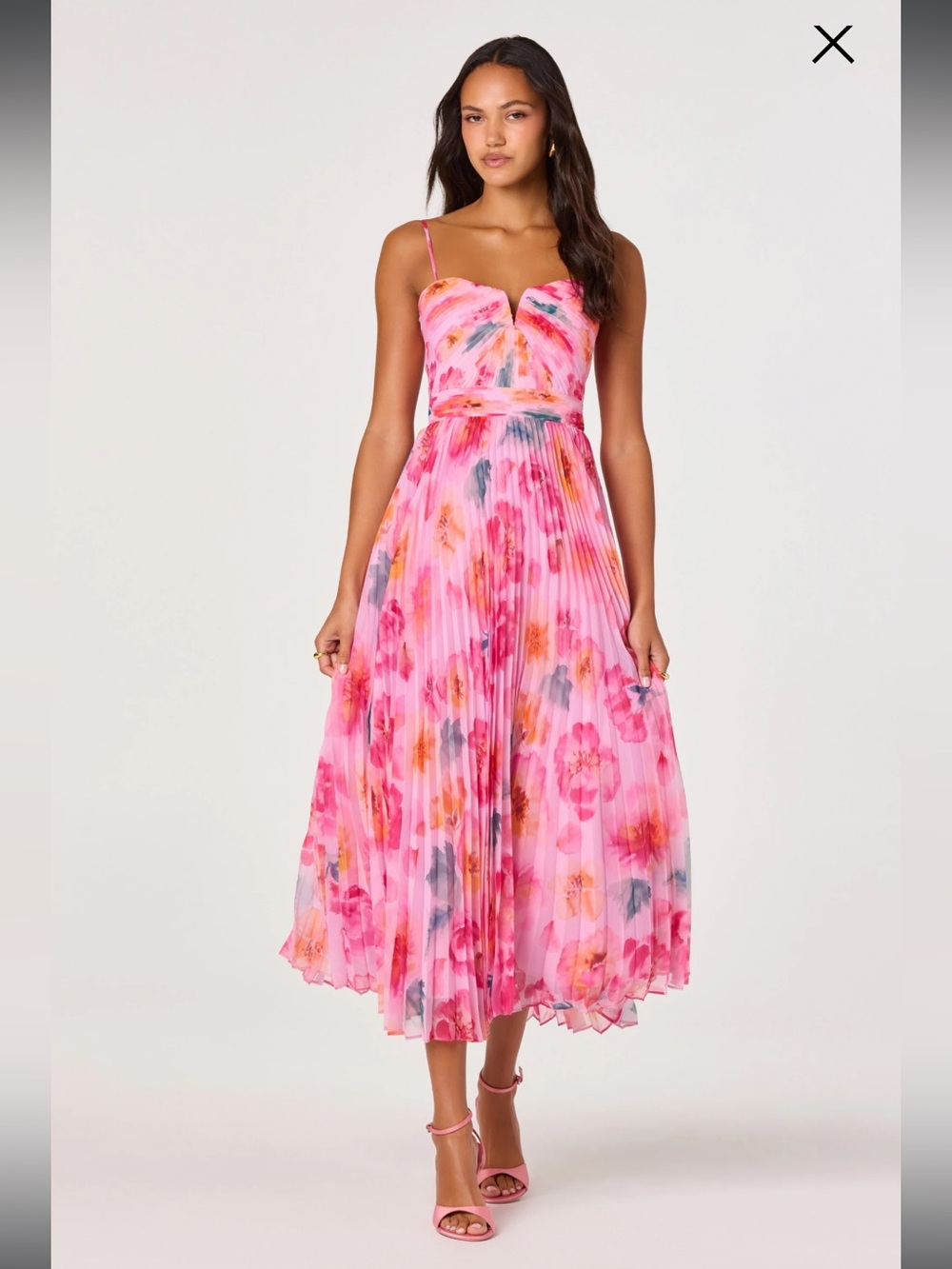 astra the lable bayley pink floral pleated maxi summer sun dress size small NEW